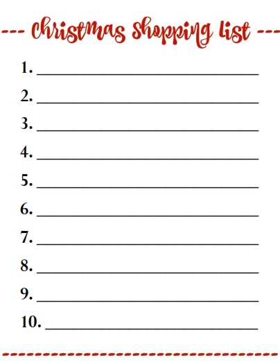 Printable Christmas Shopping list template