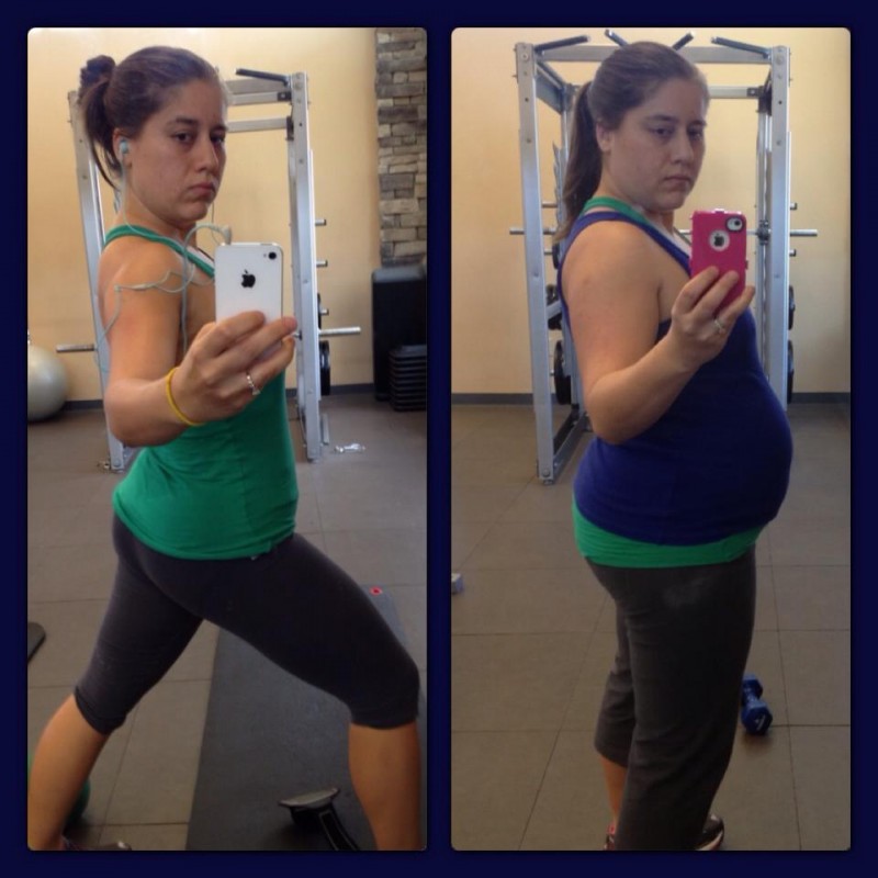 Side-by-side comparison photos of a woman who lost 40 pounds after having a baby.