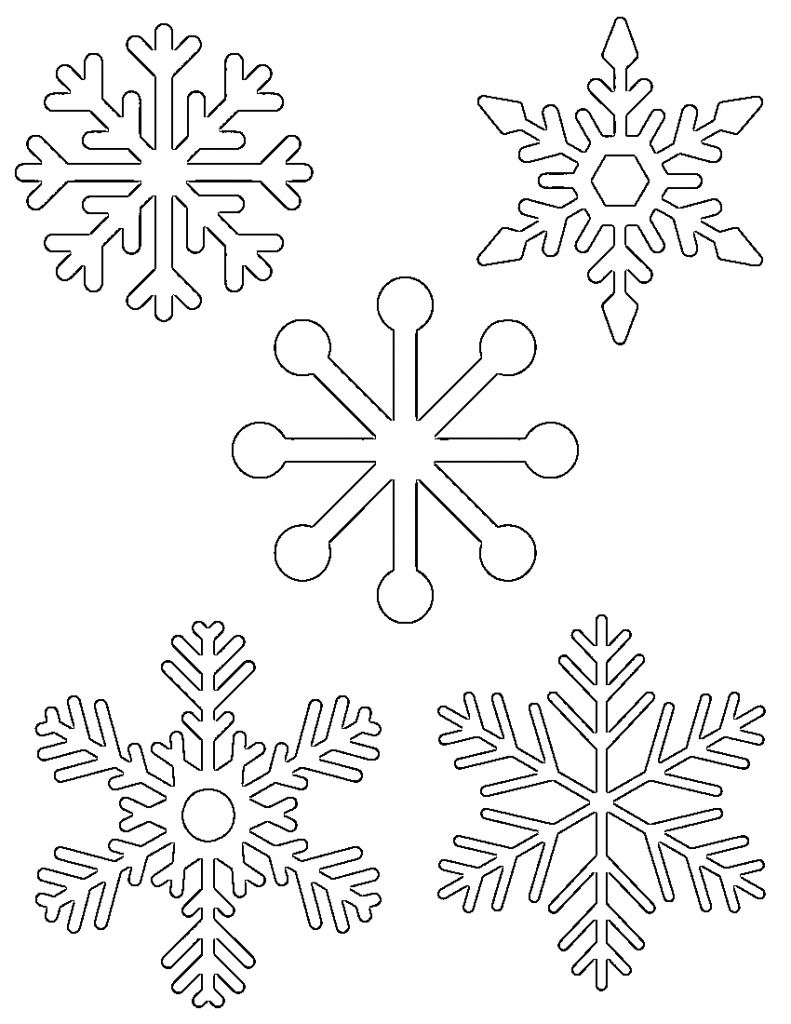 5 small snowflakes on one page