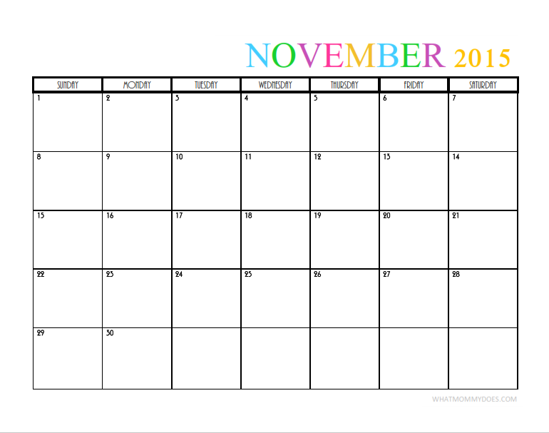 second to last month calendar - November 2015 