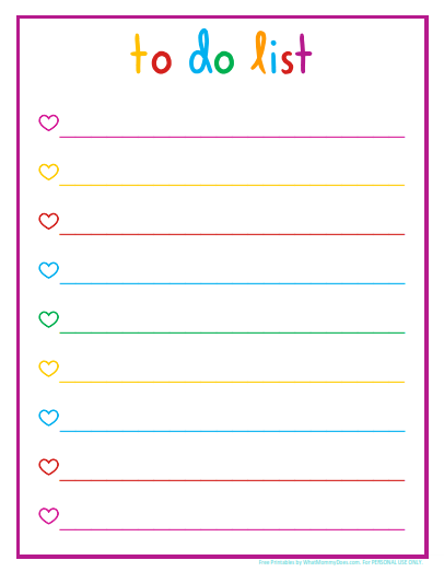 Colorful Hearts Checklist for Daily To Dos