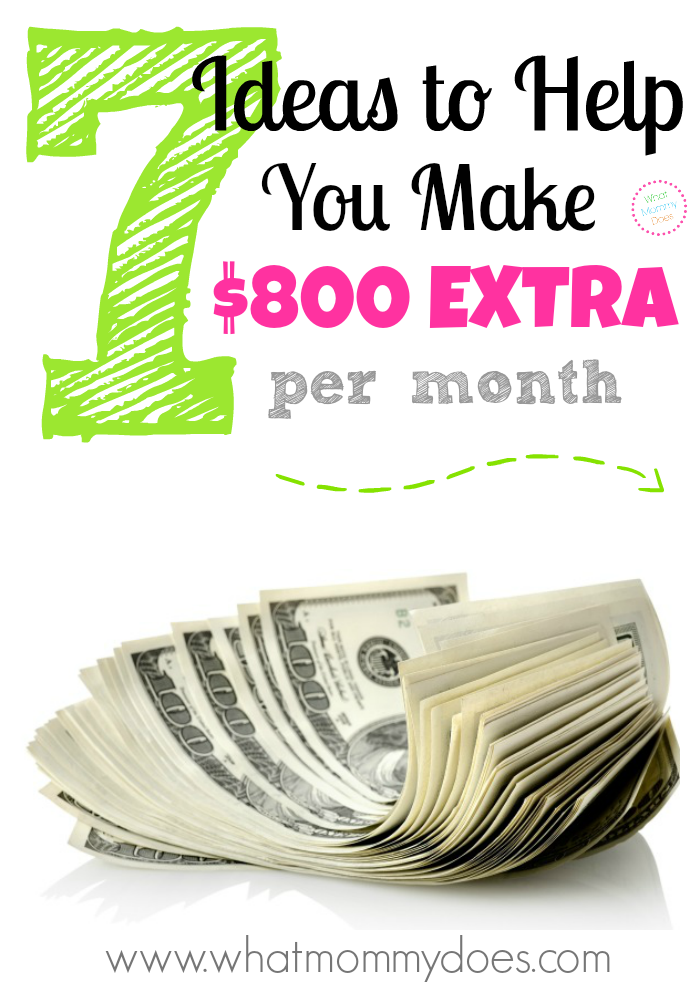 Looking for ways to make extra money monthly with a home business? Here are 7 easy ways to make $800 extra per month for your family. These are simple but effective money making ideas with thoughtful explanations so you can consider whether or not these are ways you could earn some money.