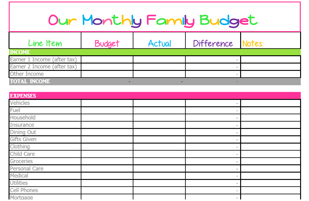 Printable Monthly Budget Sheet