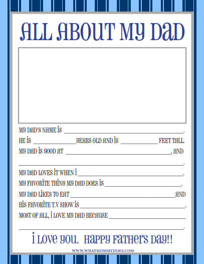 Free Printable Father's Day Questionnaire - a cute Father's Day printable survey...their funny answers always make me laugh and cry at the same time! Such a cute Father's Day gift idea for kids to complete
