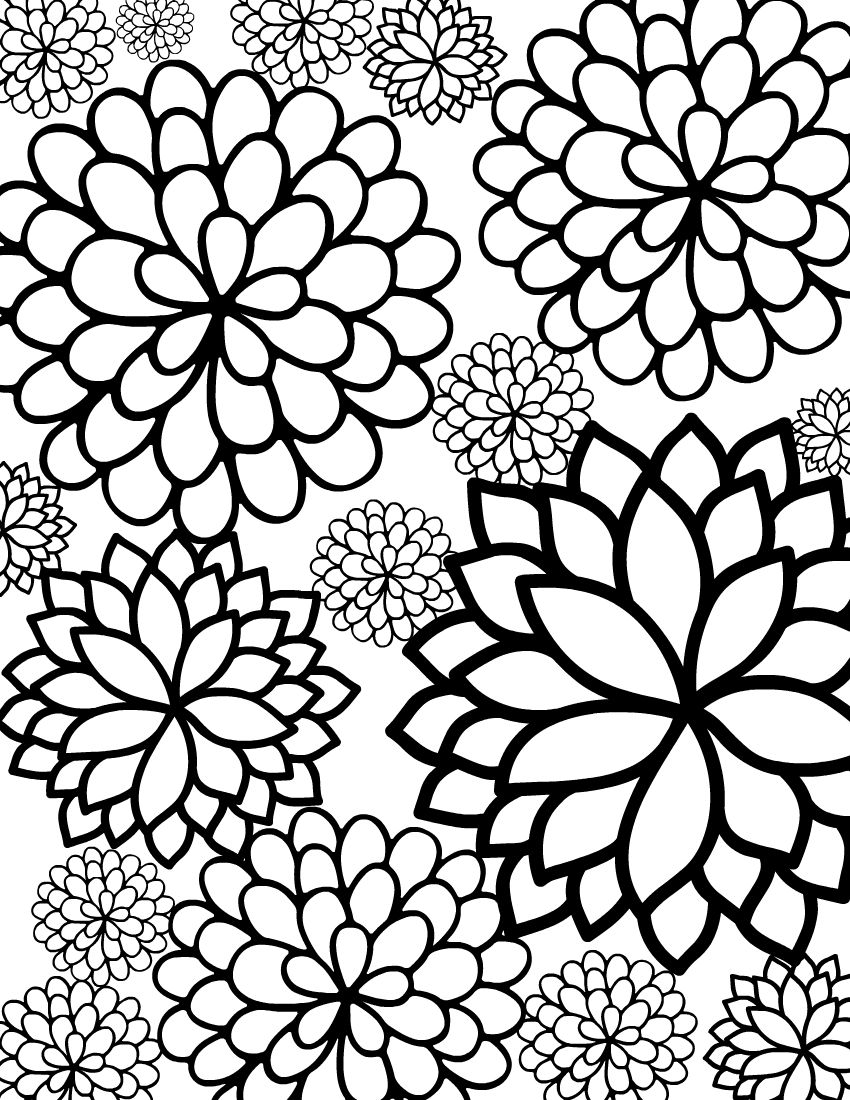 Download Free Printable Bursting Blossoms Flower Coloring Page