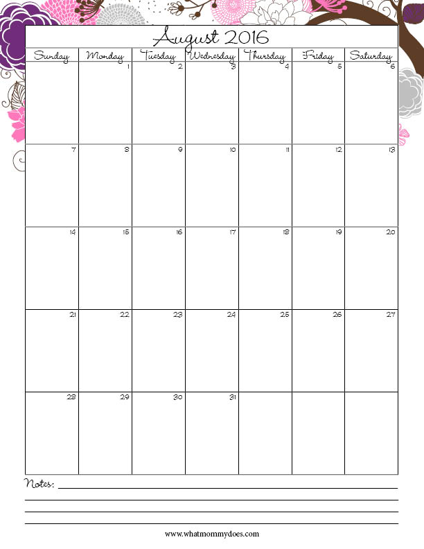 Free Printable 2016 Monthly Calendar
