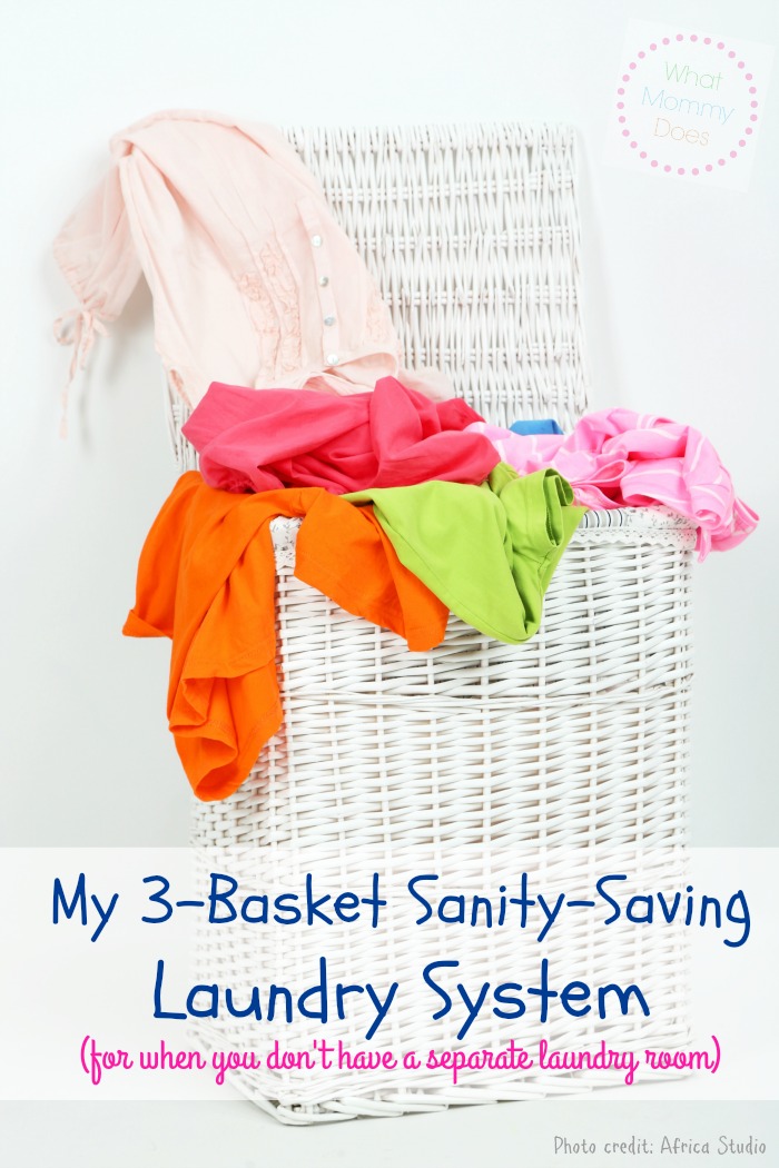 my 3-basket sanity saving laundry system