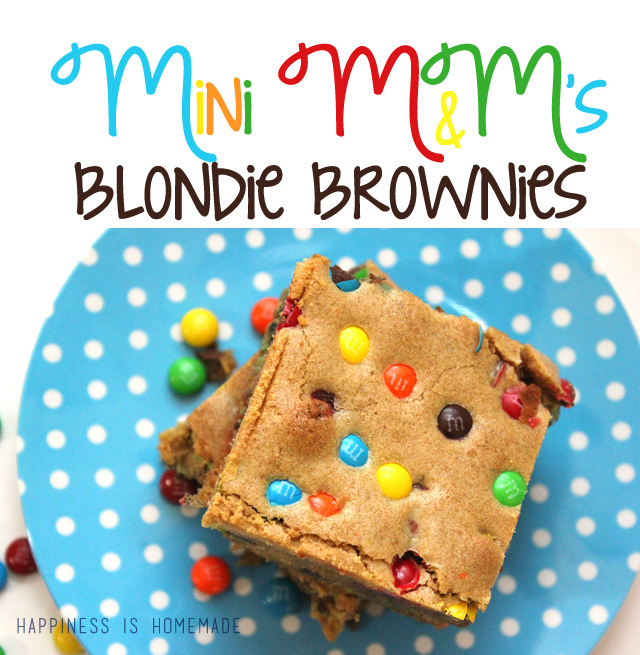 Mini M&Ms Blondie Brownie Recipe from Happiness is Homemade