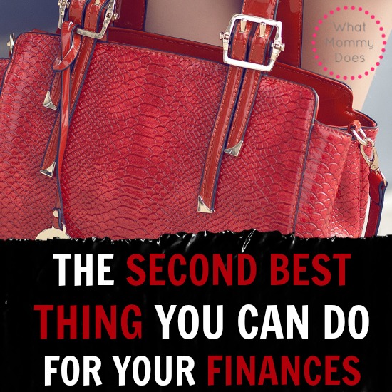 A close-up of a red textured handbag with silver buckles against a neutral background. The text on the image reads: "The second best thing you can do for your finances." A circular logo in the background says “What Mommy Does,” reminding you that smart choices are always the best thing you can do.