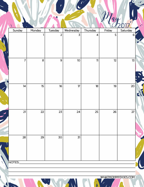 Printable May 2017 Calendar - free to download and print as many times as you like!