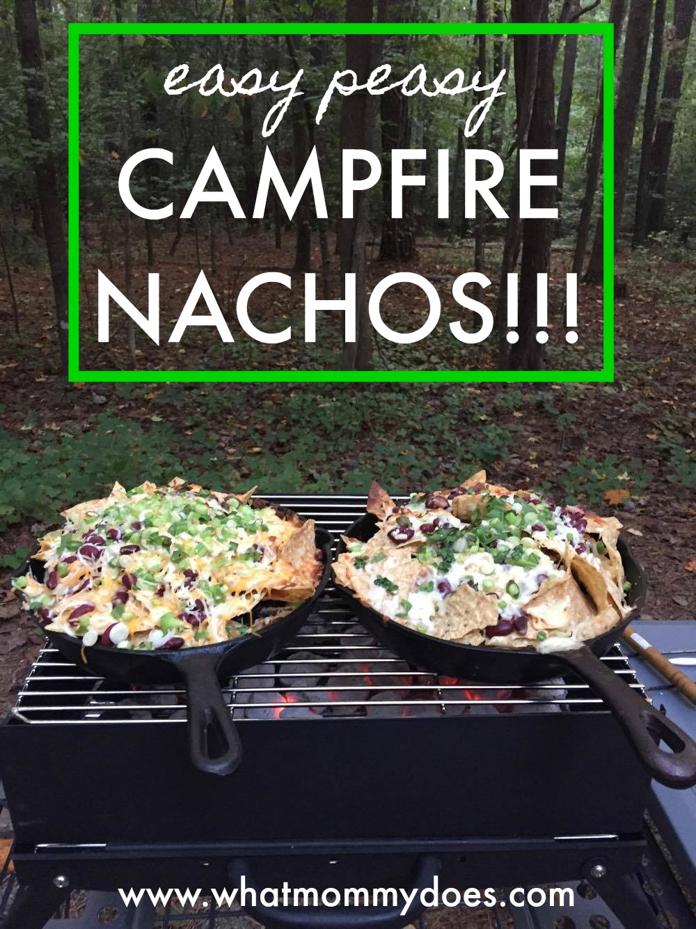 Nachos for our camping trip? Check!! This was the easiest starter for our camping dinner! We used black beans and Cabot cheese, then covered the cast iron skillet w/ foil to melt the cheese faster. Here's a full list of ingredients so you can make them too! You could also do it in a dutch oven or aluminum pan, on the fire or on a propane stove. | easy cast iron campfire nacho recipe, camping meal ideas