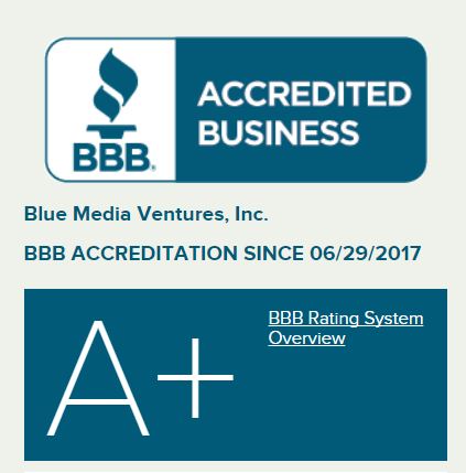 Survey Junkie review on the BBB - the Better Business Bureau gave Blue Media Ventures an A+ rating!