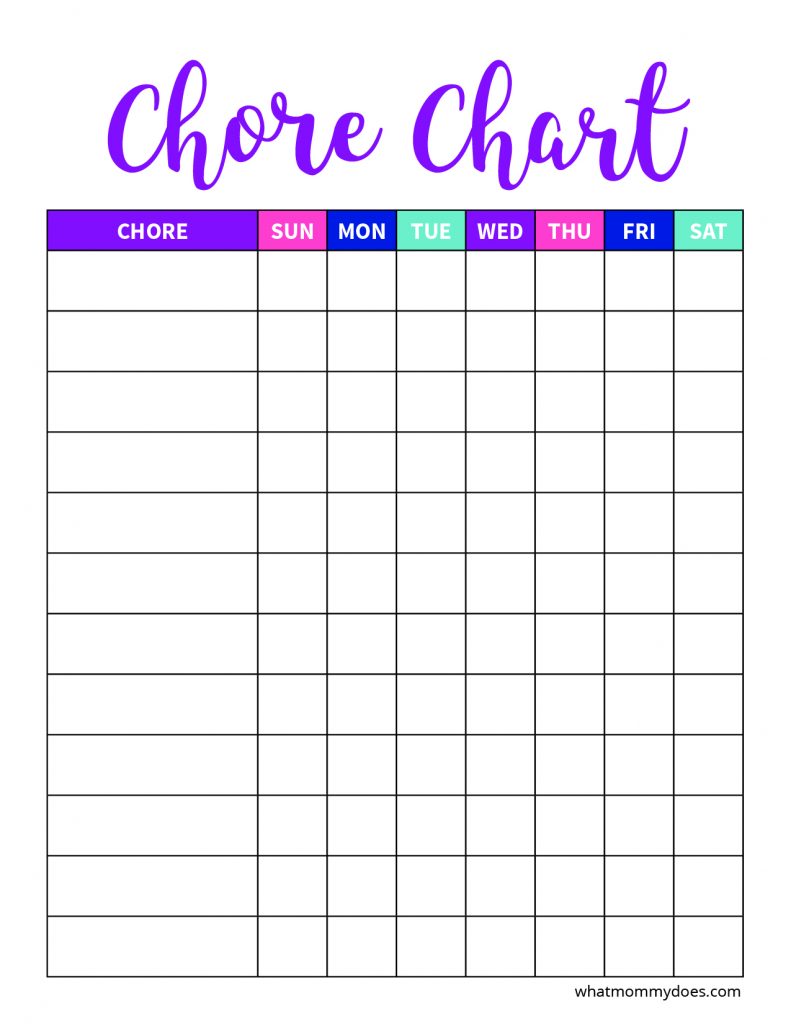 chore chart free printable blank