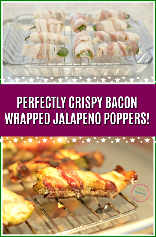 You won't BELIEVE how easy it is to get perfectly crispy bacon wrapped jalapeno poppers every time!! Cooked in the oven & stuffed with cream cheese - these are SO GOOD I almost can't stop myself from taste testing 10 of them before taking these to a holiday party. It's the easiest appetizer when you do it this way! #holidayparty #appetizers #lowcarb