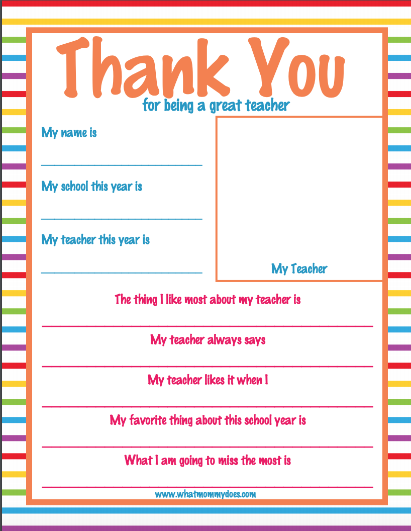 Teacher Appreciation Week Thank You Letter - Super Cute! - What In Thank You Card For Teacher Template