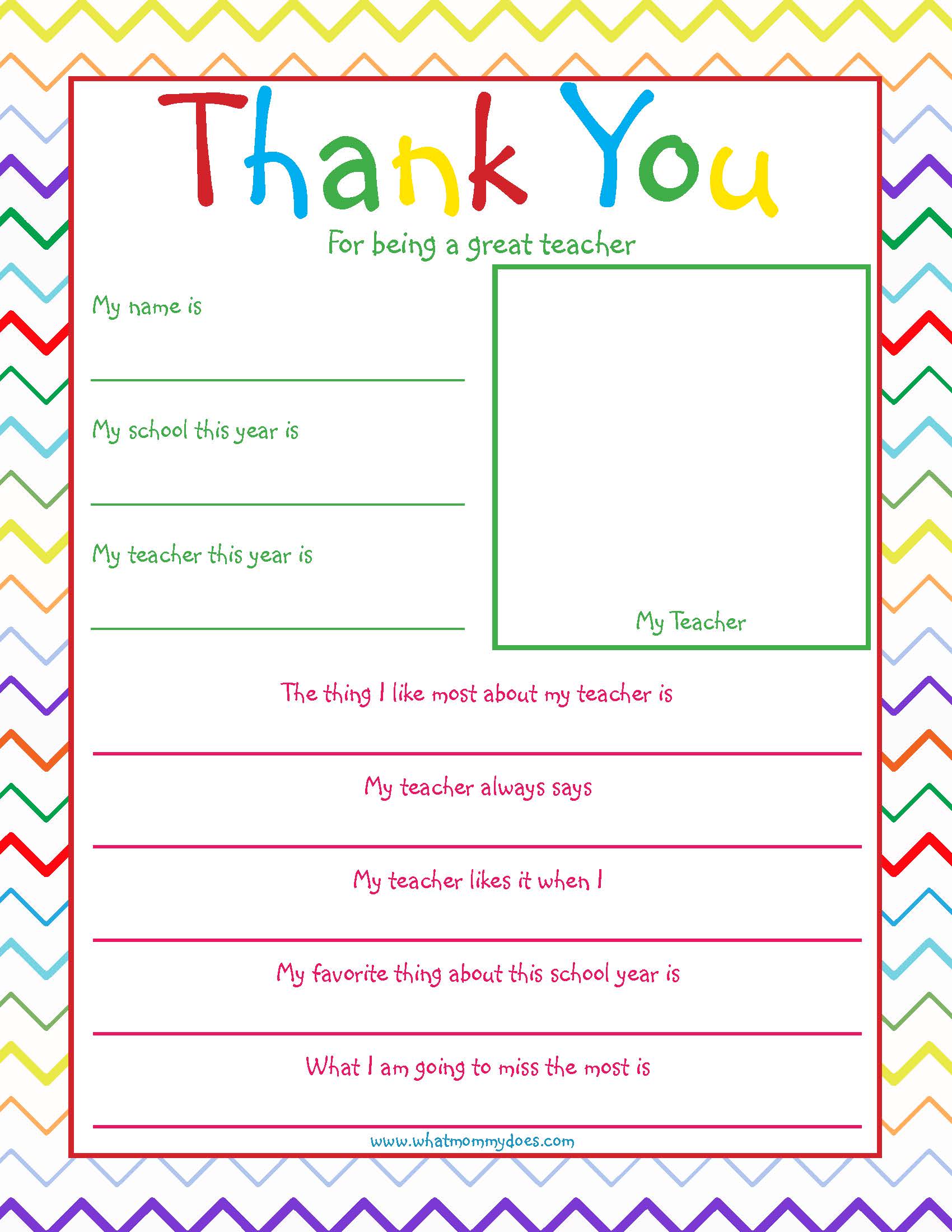 Free Thank You Teacher Printables