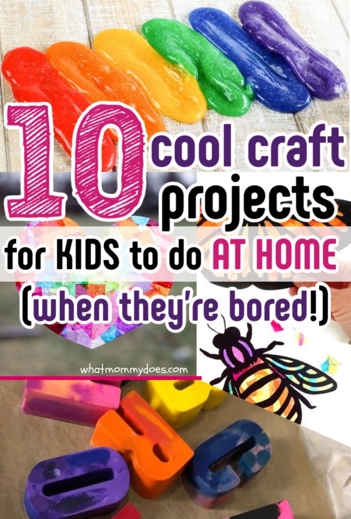 picture collage of cool kids craft projects - rainbow slime, melted crayons, butterfly suncatchers