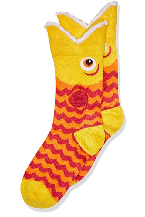 fun fish socks gift for a kids. These are yellow, red and orange. 