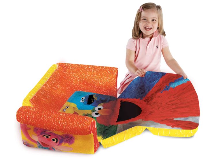 soft foldable mini couch for a child with the characters from sesame street on it. 