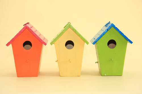 colorful bird houses
