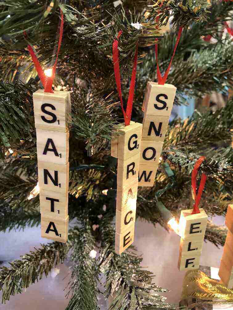 repurposed scrabble tiles as ornaments