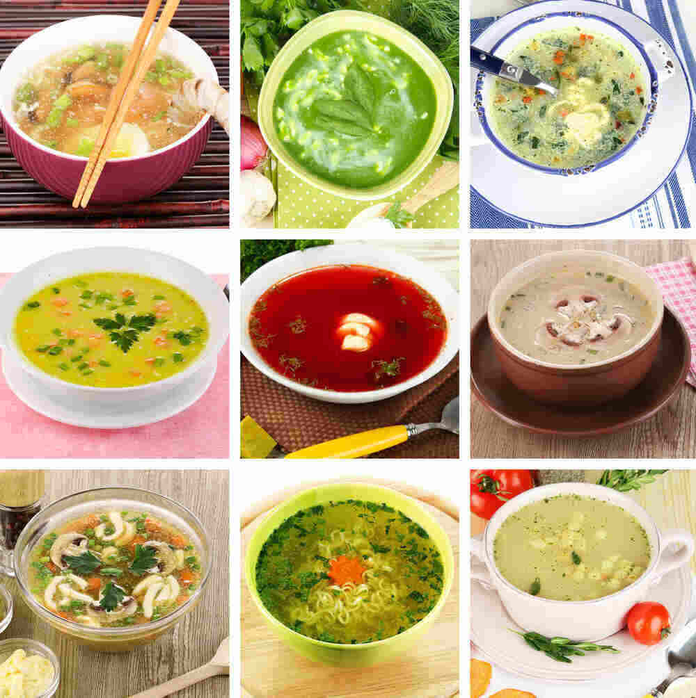 Collage of different soups