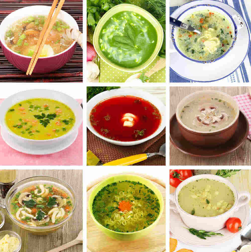 Collage of different soups