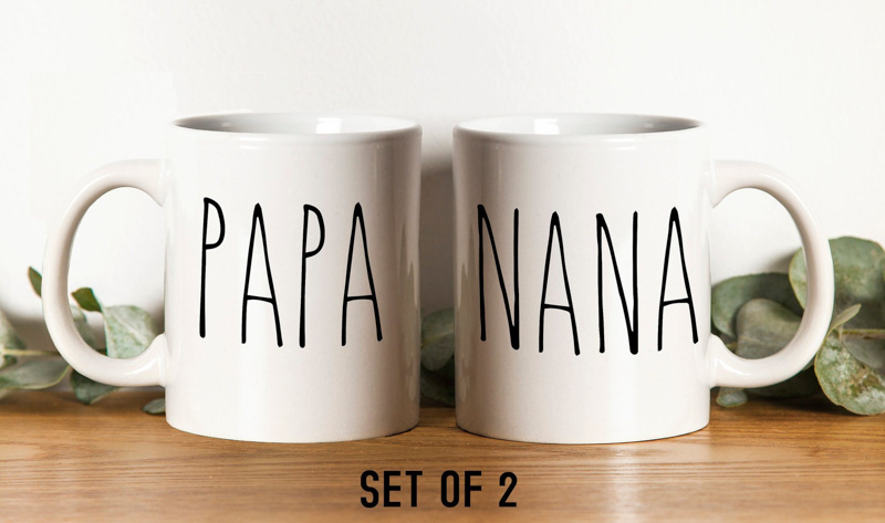 set of 2 mugs that say papa and nana