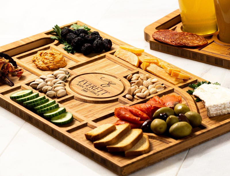 Personalized charcuterie board with family name in center