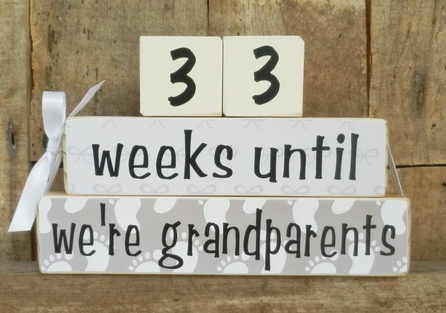 wooden sign for grandparents counting down the weeks until a baby is born
