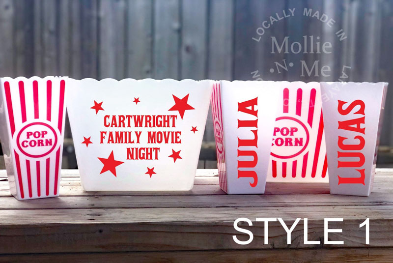 personalized popcorn containers for movie night