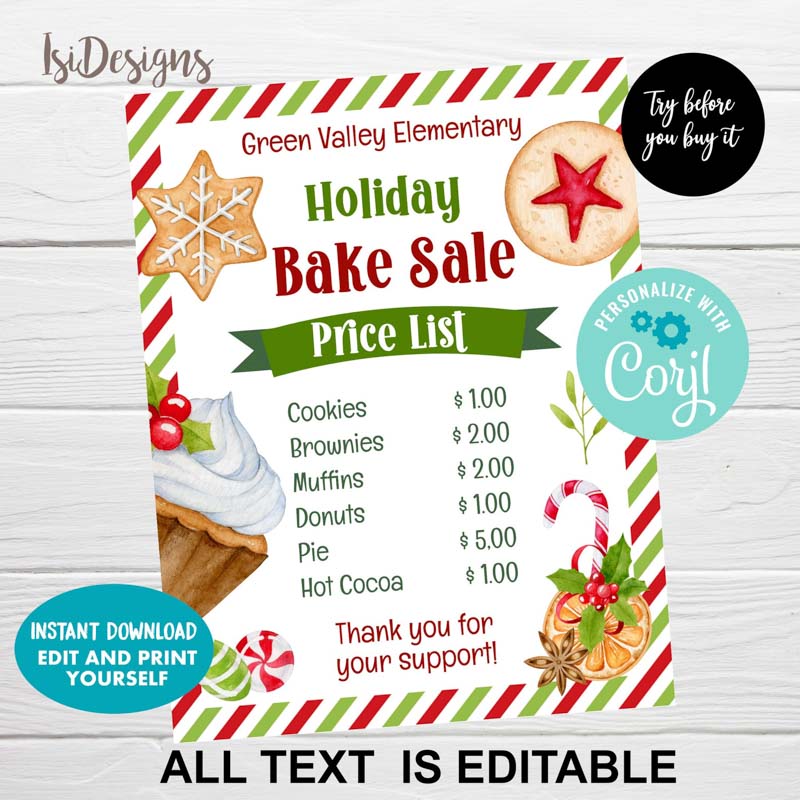 Printable holiday bake sale flyer
