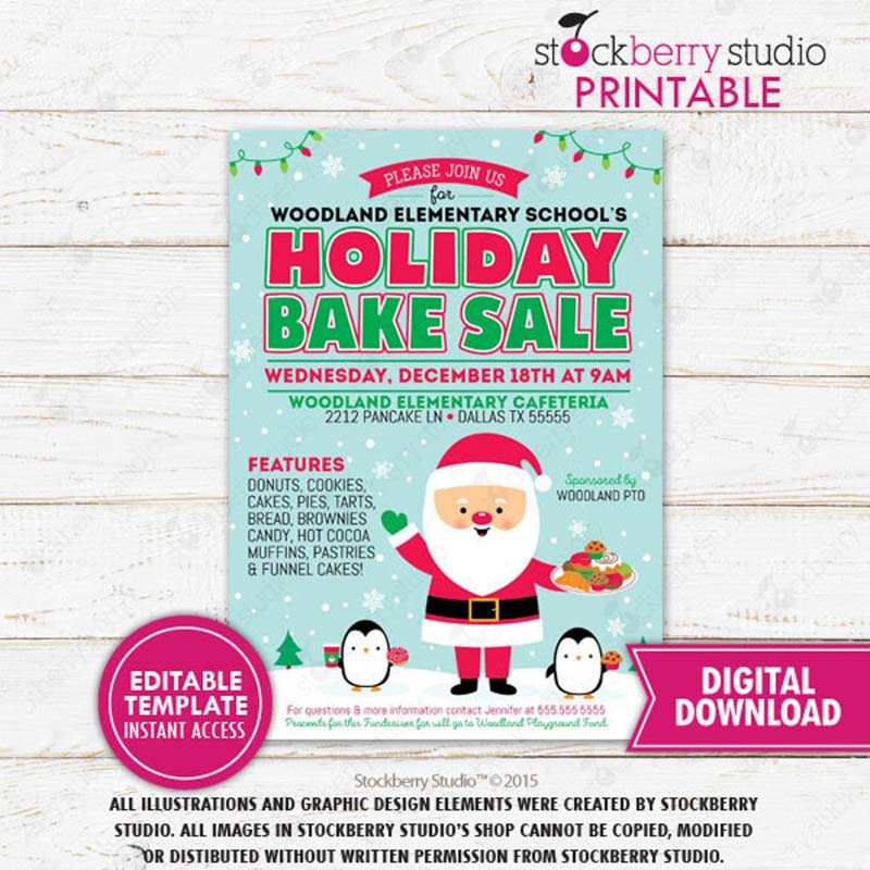 Holiday bake sale ideas - printable template with santa