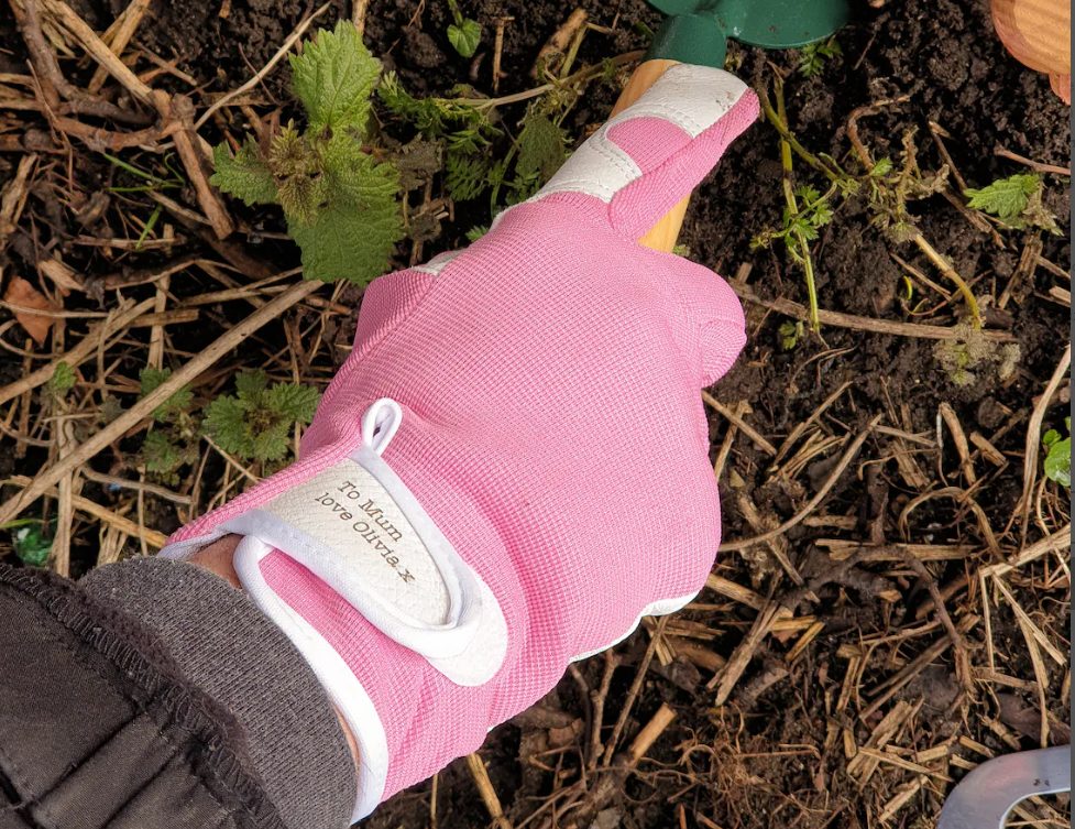 personalized pink garden gloves