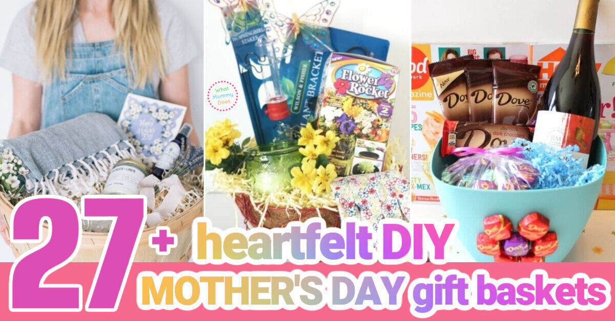 collage of gift baskets for mother's day