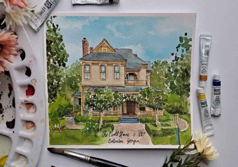 custom home portrait painted using a photo