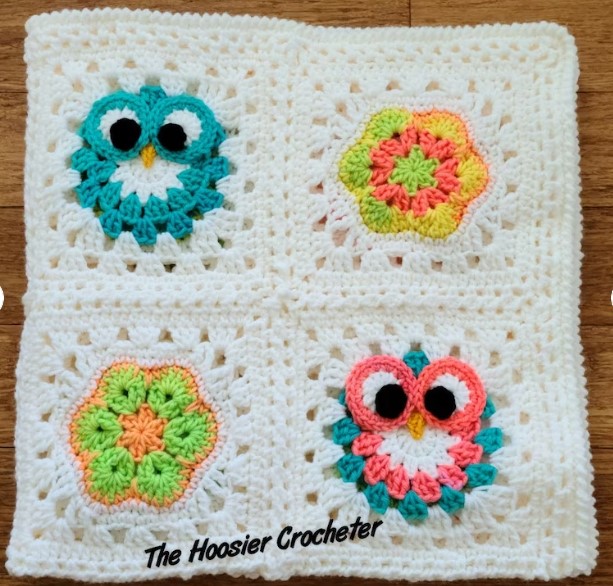 Owl themed crochet baby blanket