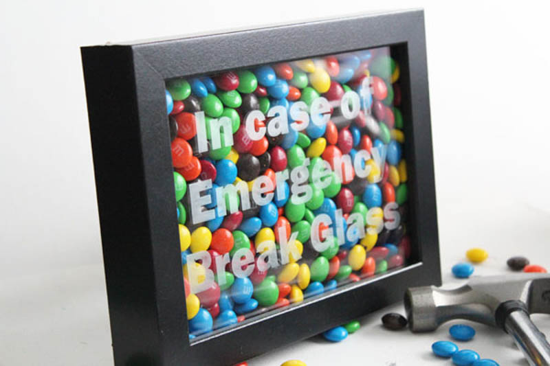 a black shadow box frame DIY using M&Ms