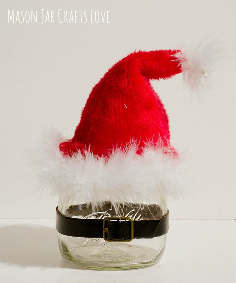 santa hat jar DIY for holiday candy gift ideas