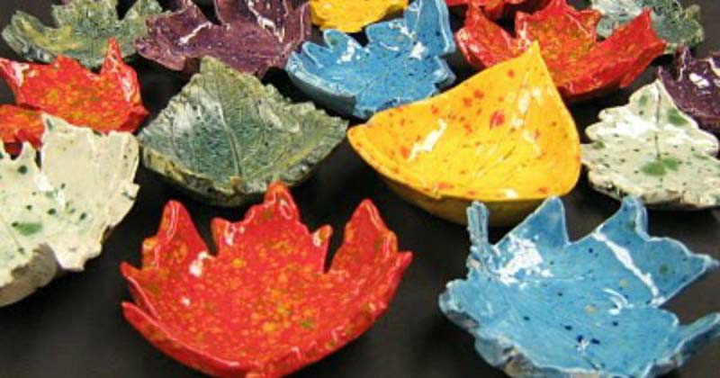 painted leaf bowl fall crafts made with air dry clay