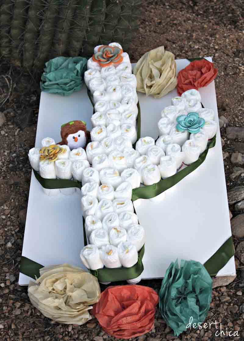 diaper cake in the shape of a cactus