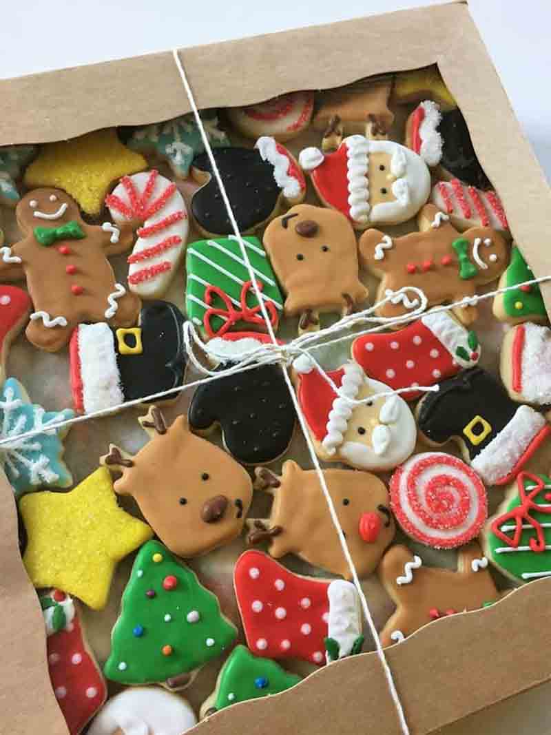brown box of holiday cookies