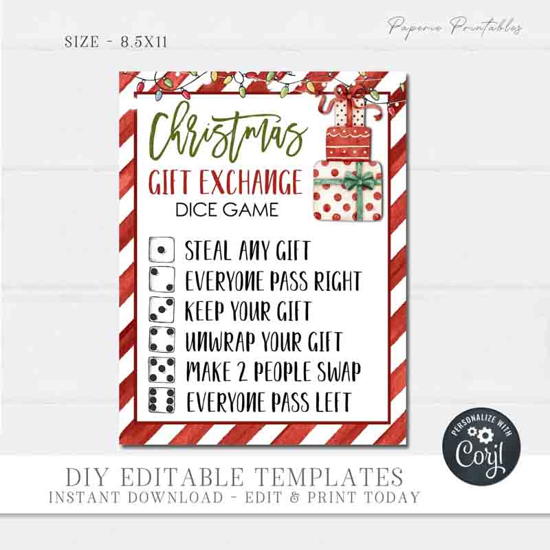 Christmas Game Pass the Gift Game Gift Exchange (Instant Download