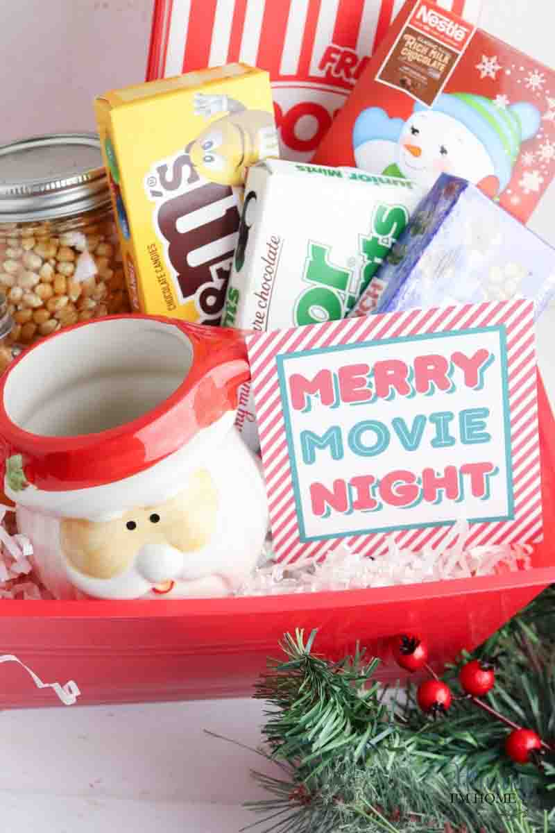 movie night basket a Christmas theme