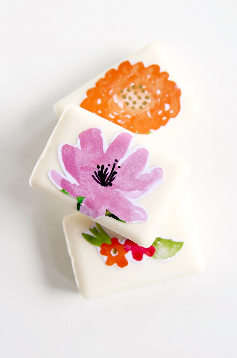 DIY decoupage soap gifts with flower embellishments