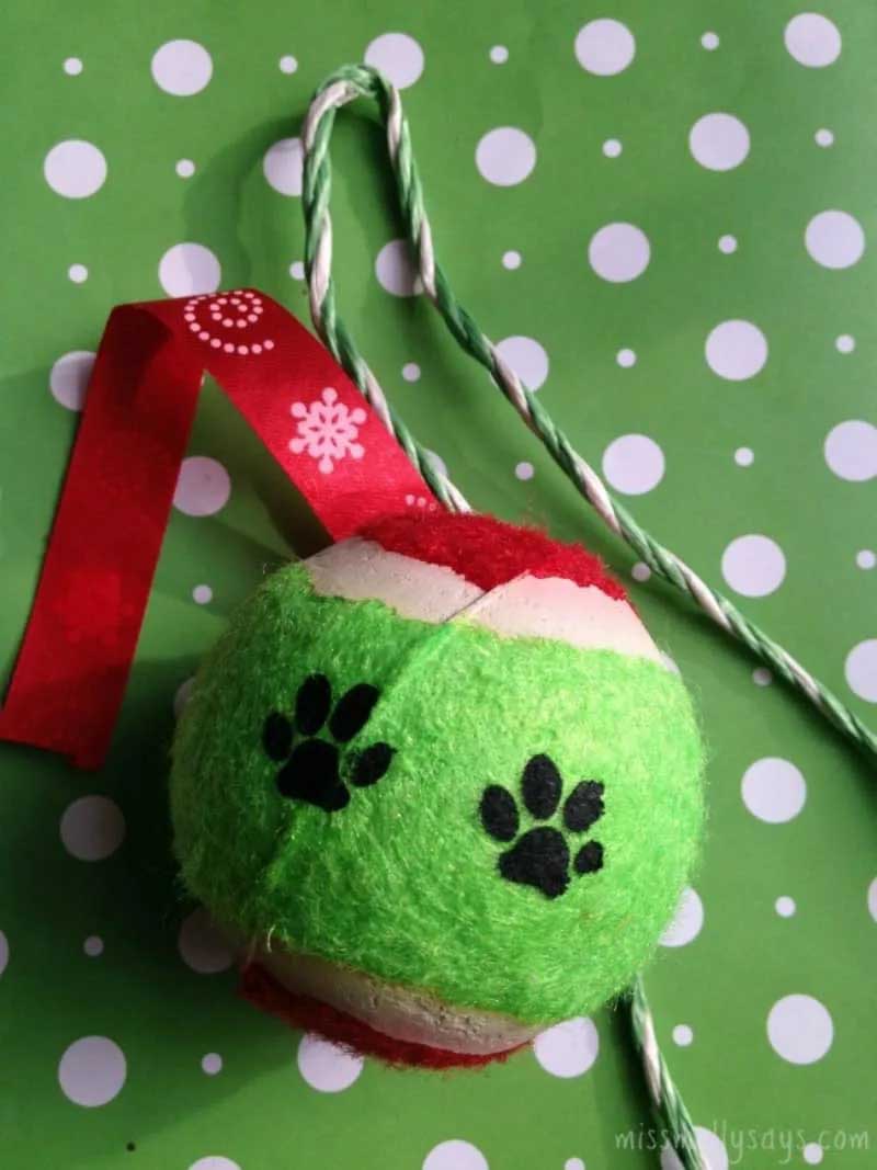 dog ornament gift DIY made from a Dollar Tree tennis ball