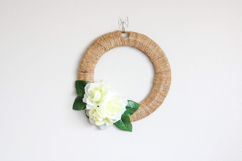 simple wreath with white faux flowers