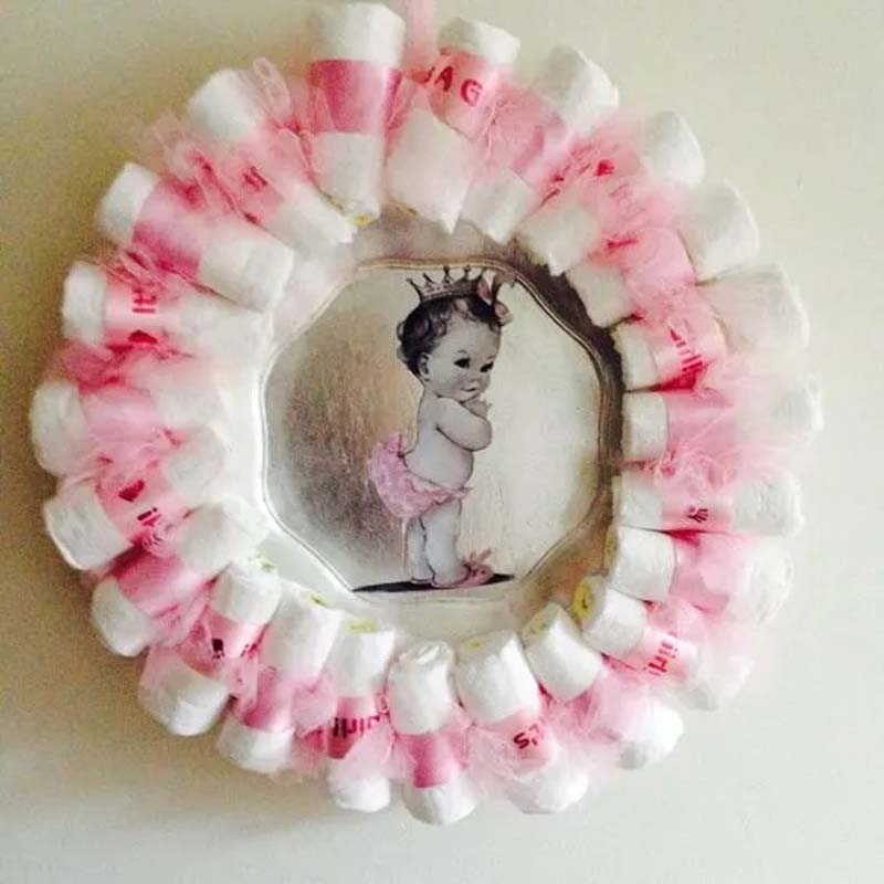 DIY wreath made out of baby diapers