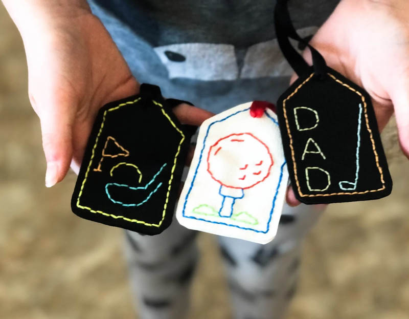 simple hand-stitched bag tags