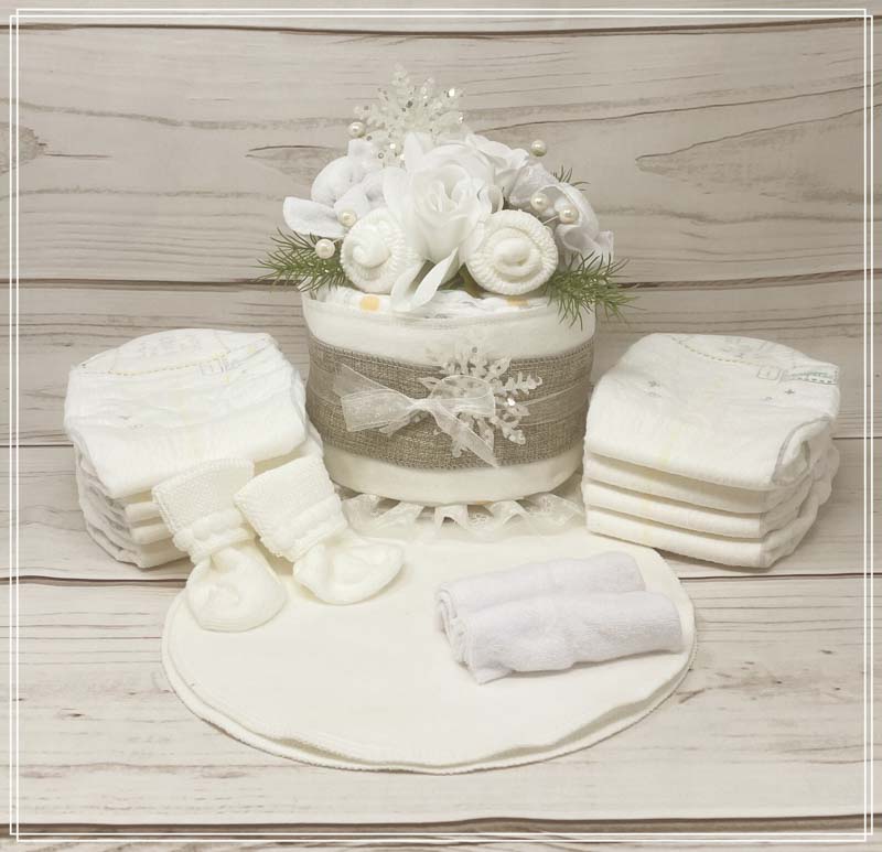 wintery white diaper gift ideas